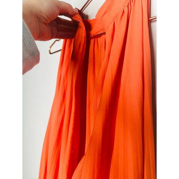 TOME COLLECTIVE Burnt Orange Accordion Pleated Mock Neck Midi Dress Size Small - Picture 7 of 9